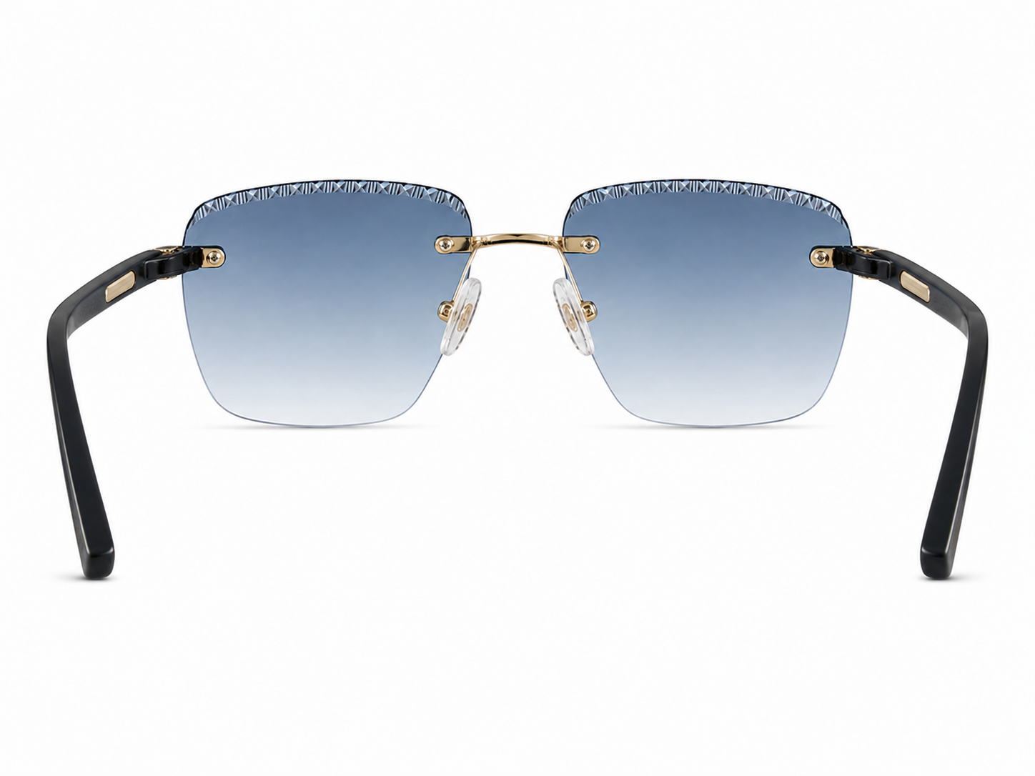 Blue Gradient Diamond-Cut Rimless Sunglasses